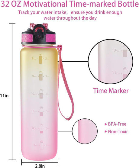 EYQ - Botella de agua con marcador de tiempo, 1 lt, correa para transporte, a prueba de fugas, Tritan sin BPA, para asegurar que bebes suficiente agua al hacer ejercicio, gimnasio, acampar y deportes