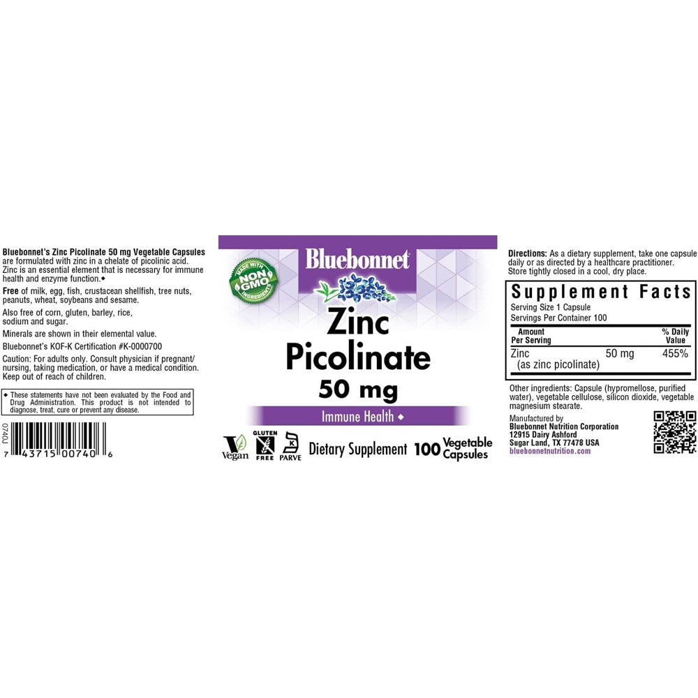 Suplemento Nutrition Picolinato de zinc 50 mg cápsulas