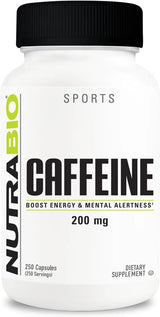 Cápsulas de cafeína pura NutraBio 250 unidades