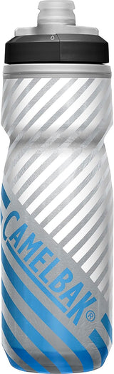 CamelBak Podium Chill - Botella para apretar con aislamiento para aire libre, 21 onzas, rayas grises y azules