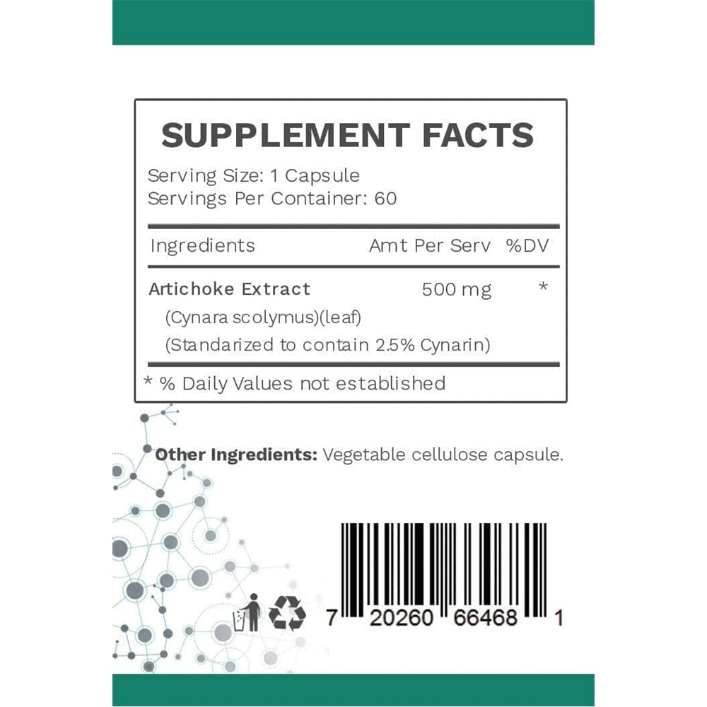 Suplemento de extracto de alcachofa de 7 mg de cinarina