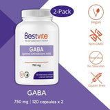 Suplemento GABA 750mg por cápsula  vegetarianas 120 x 2