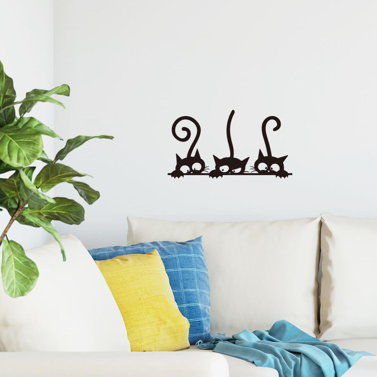 Calcomanías de arte de pared de tres gatos para dormitorio sala de estar, cafetería, calcomanías decorativas extraíbles (pequeño)