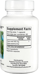 Suplemento  de hoja de neem en polvo puro 60 cápsulas