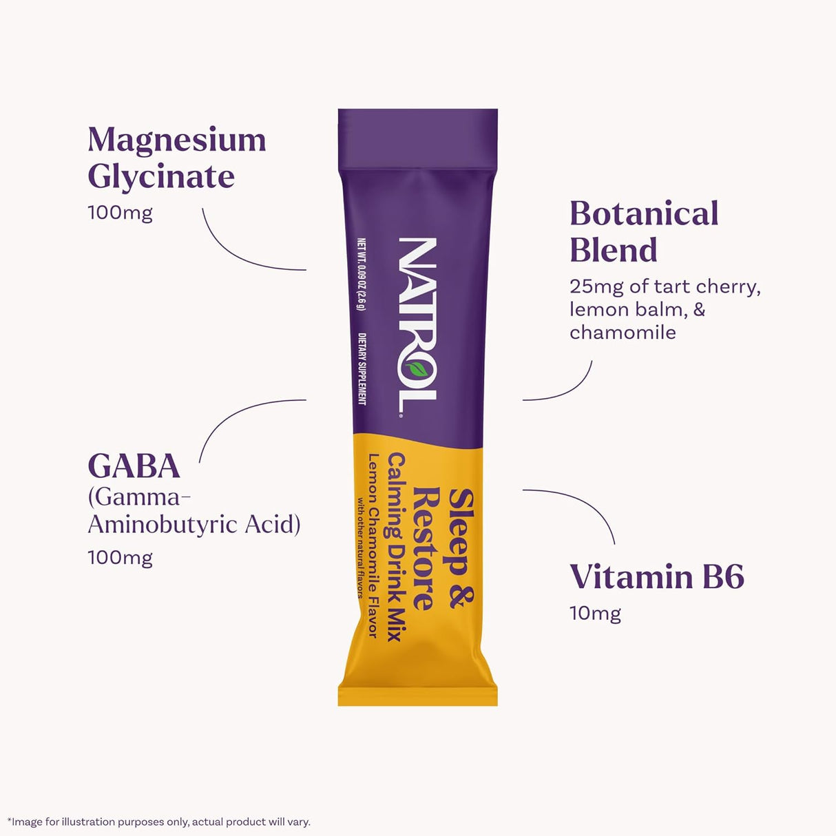 Mezcla Bebible Natrol Sleep + Restore, Sin Melatonina, 10 Paquetes