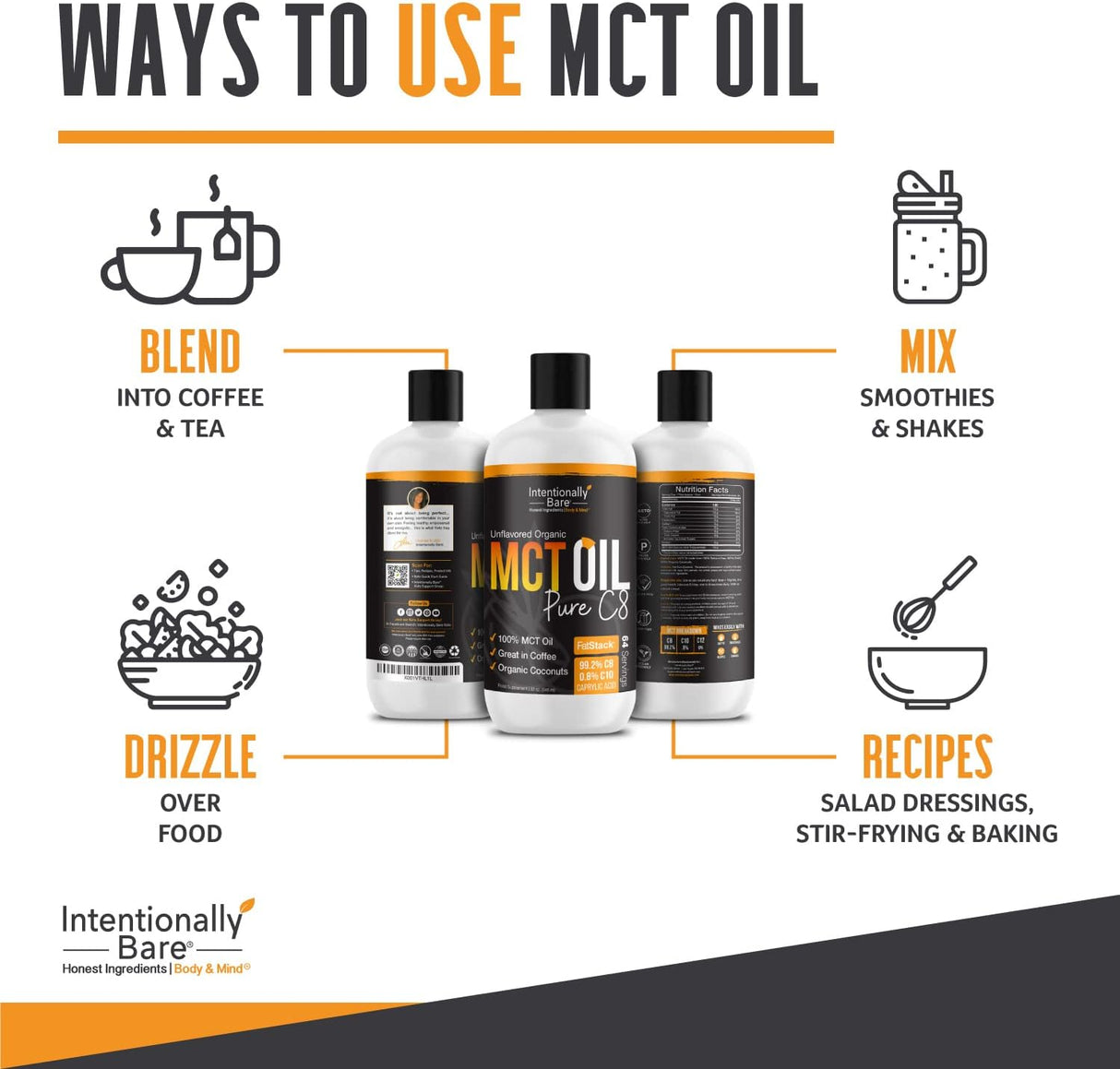 Suplementos Aceite MCT orgánico puro C8 - Keto paleo
