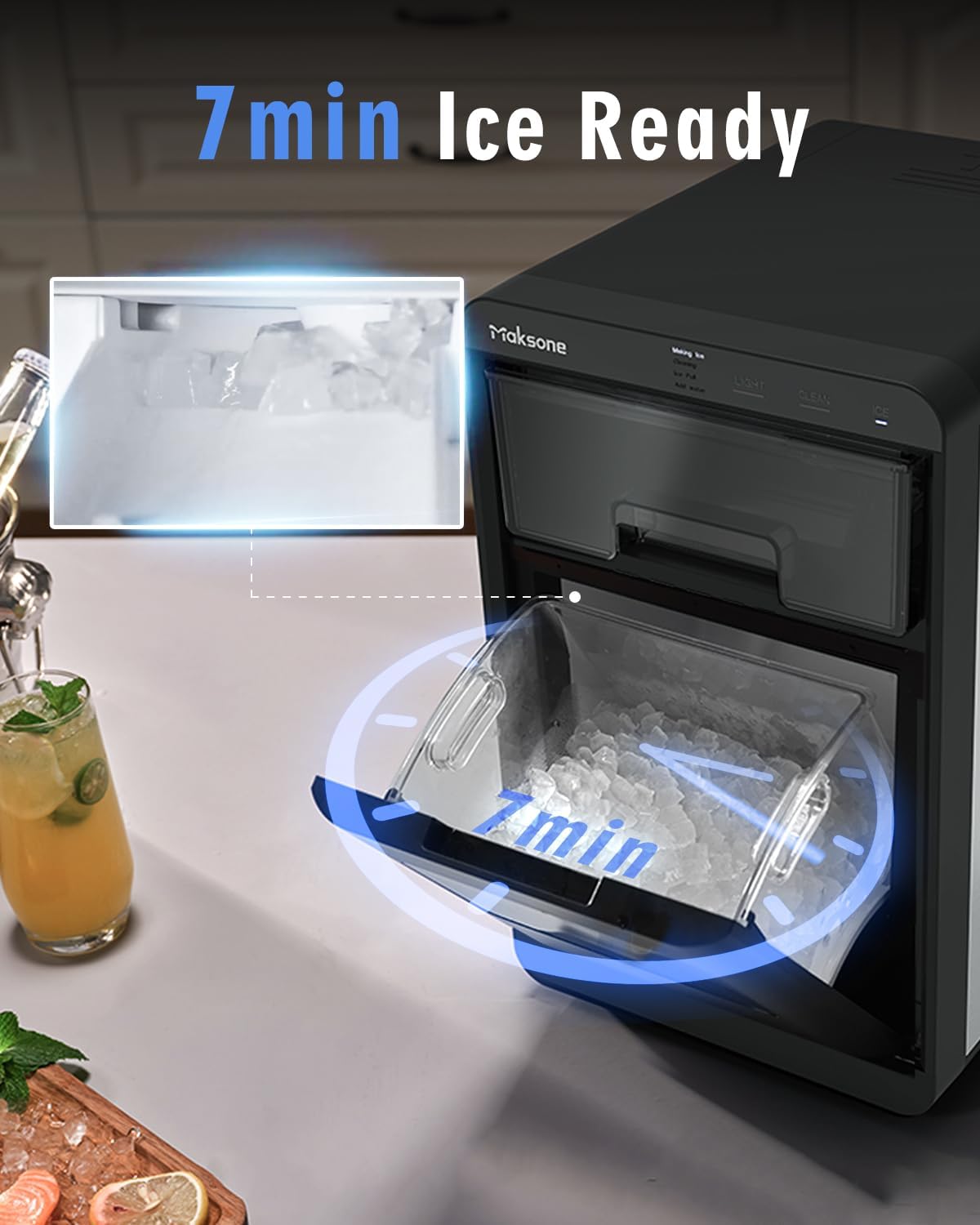 Máquina de Hielo Nugget Maksone, 44lbs/día, Autolimpiante