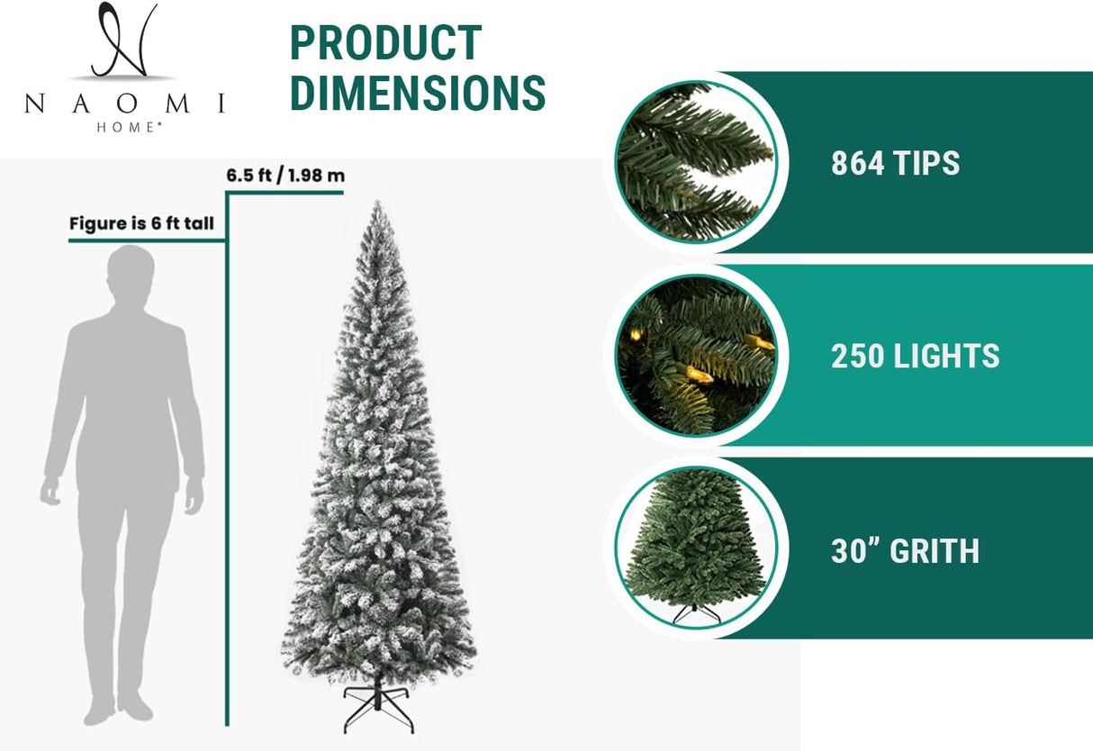 Árbol de Navidad Artificial Naomi Home 6.5ft, 250 luces, 864 ramas