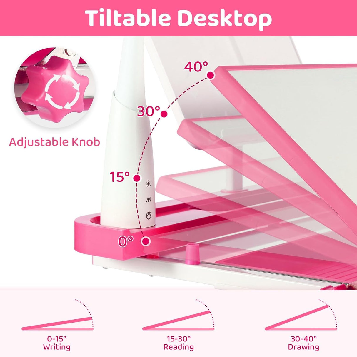 Escritorio y Silla Infantil Ajustables con Luz LED y Cajón