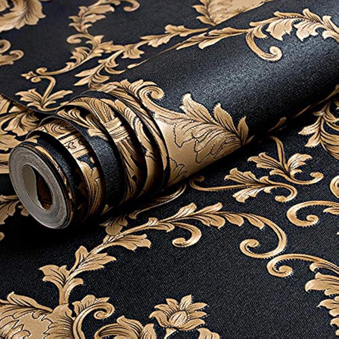 Papel vinilo estilo Damasco negro(1.7 ft x 32.8 ft)