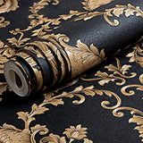 Papel vinilo estilo Damasco negro(1.7 ft x 32.8 ft)