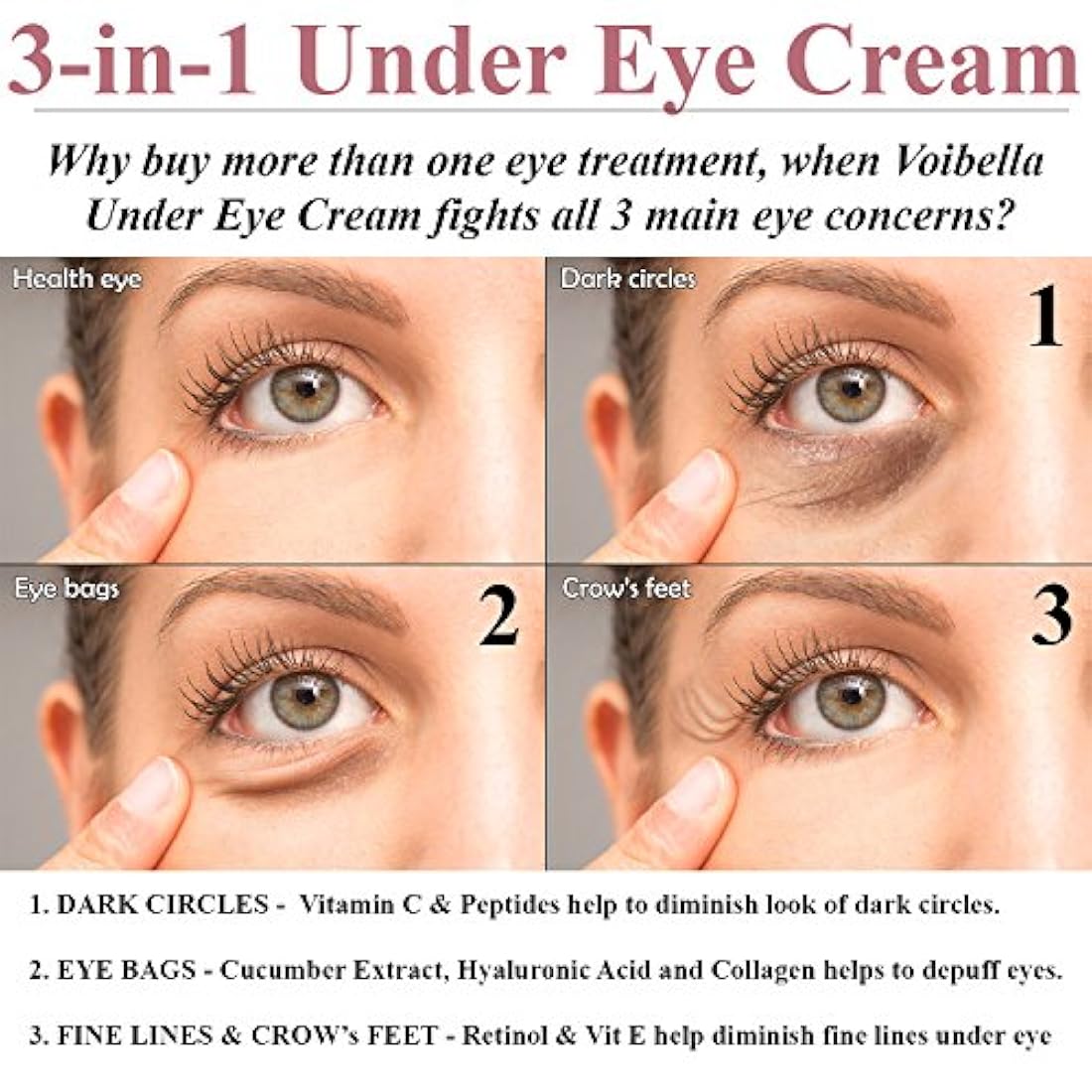 Crema natural antienvejecimiento debajo de los ojos, 3 en 1