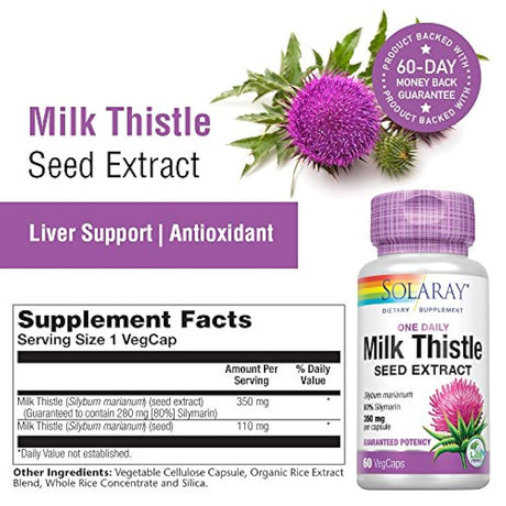 Extracto de semilla de cardo de leche Solaray un día 350 mg