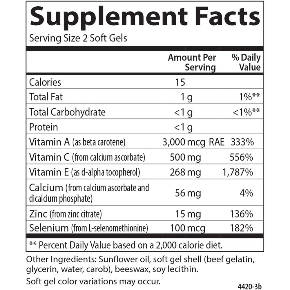 Suplemento ACES + Zn, vitaminas A, C, E + selenio y zinc