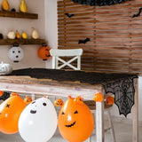 Camino de Mesa Halloween, Encaje Negro, 18 x 72 Pulgadas