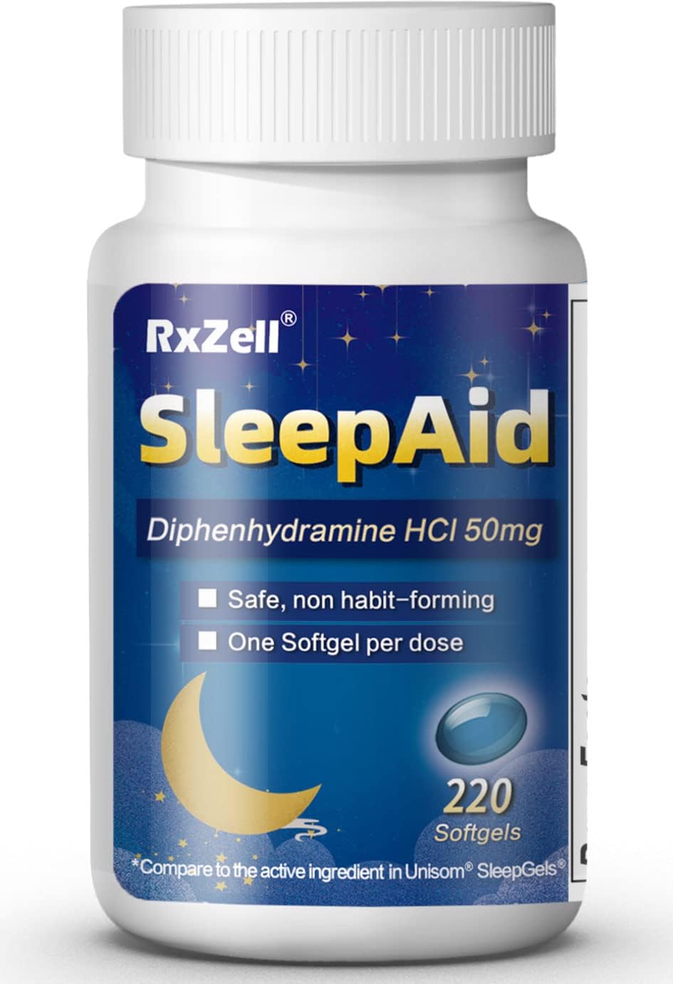 SueñoFácil Diphenhydramina 50mg, 220 Softgels, Sin hábito