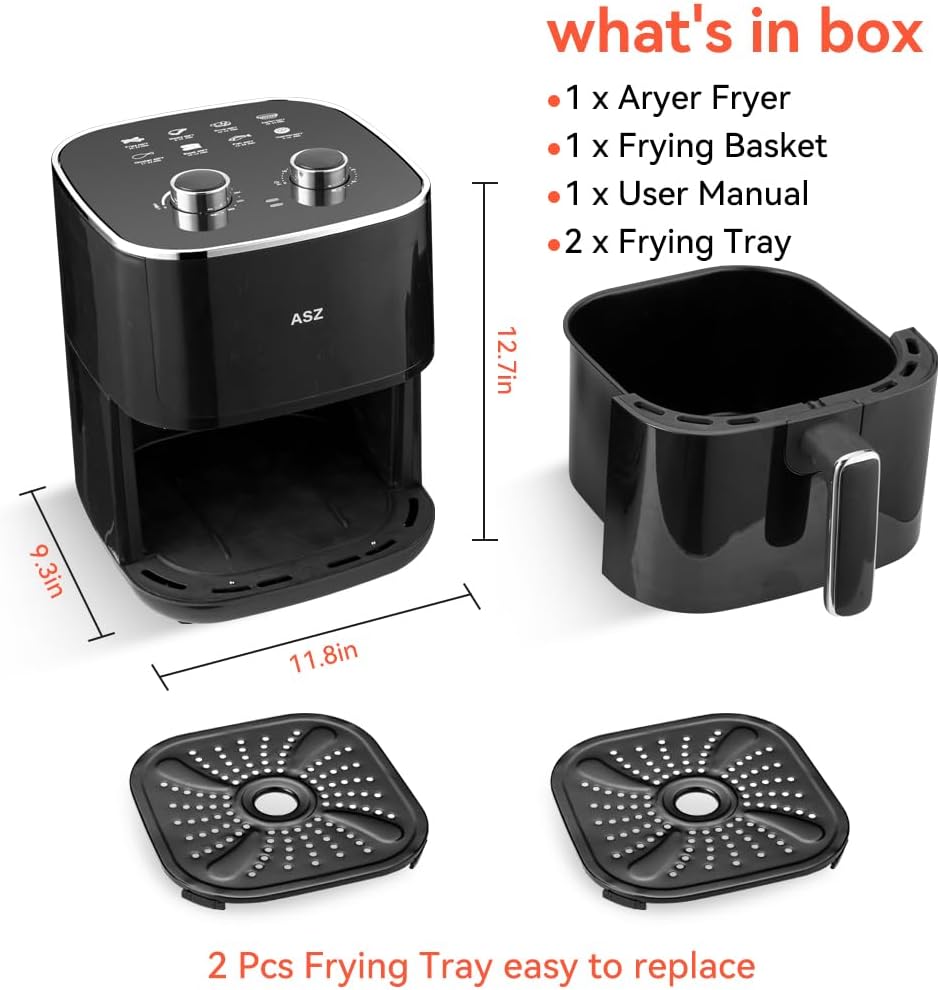 Freidora de aire ASZ 5qt 1400W, 4.7L, temporizador 60s