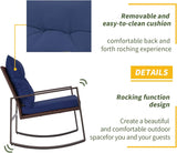 SUNCROWN Juego de 3 piezas para exteriores, muebles de mimbre negro, sillas de porche, juegos de conversación con mesa de café de cristal, azul oscuro