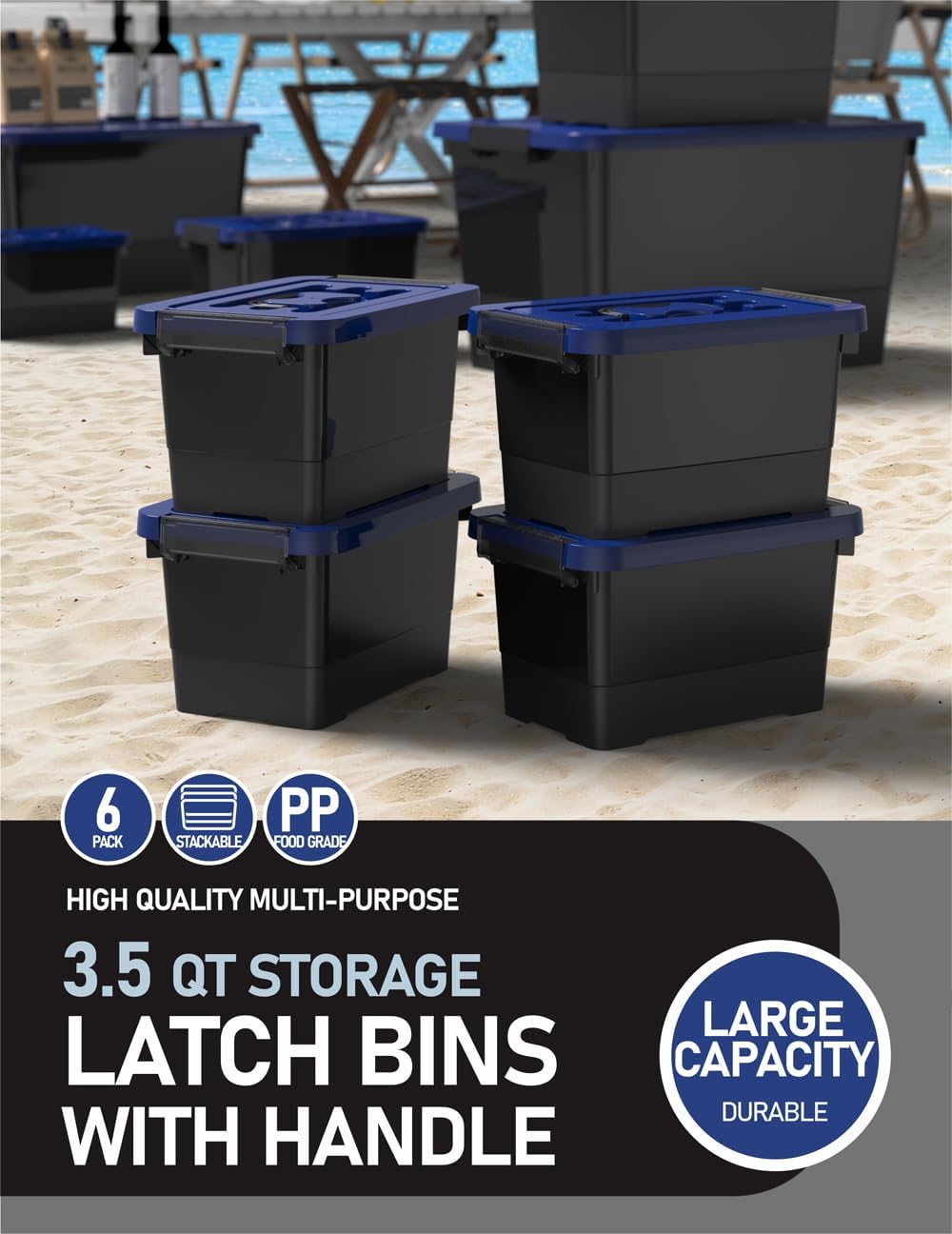 Botes Plásticos Apilables con Tapa y Asa, 3.5 Quart