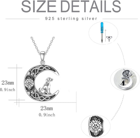 Collar de cremación de plata de ley, con diseño de luna
