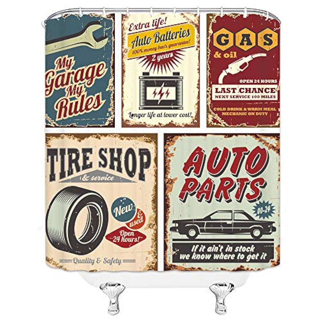 Jingjiji - Cortina de ducha para coche, estilo retro de los años 50, accesorios de coche antiguos, para reparación americana, cartel de matrícula, nostálgico, decoración de baño, cortinas de poliéster (70.0 x 68.0 in)