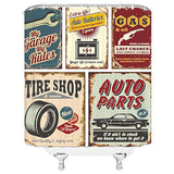 Jingjiji - Cortina de ducha para coche, estilo retro de los años 50, accesorios de coche antiguos, para reparación americana, cartel de matrícula, nostálgico, decoración de baño, cortinas de poliéster (70.0 x 68.0 in)