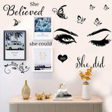Adhesivo de pared de vinilo con texto en inglés calcomanías de pared de mariposa para dormitorio, sala de estar, aula, oficina, habitación de niña y hogar