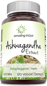 Suplemento de Ashwagandha 500 mg Amazing India, 120 Cápsulas