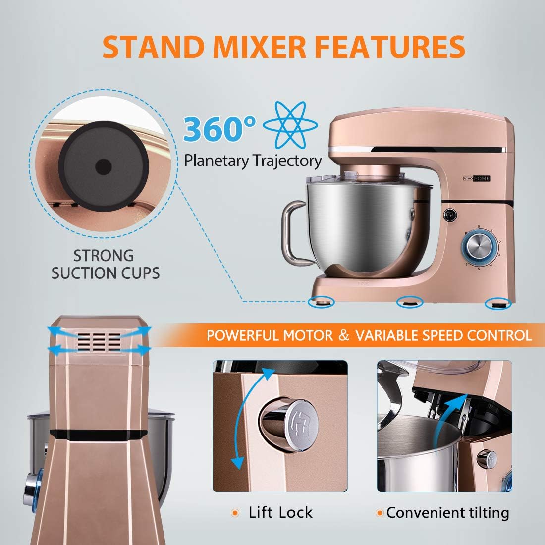 Batidora VIVOHOME 7.5 Qt, 660W, 6 Velocidades, Modelo Mixer