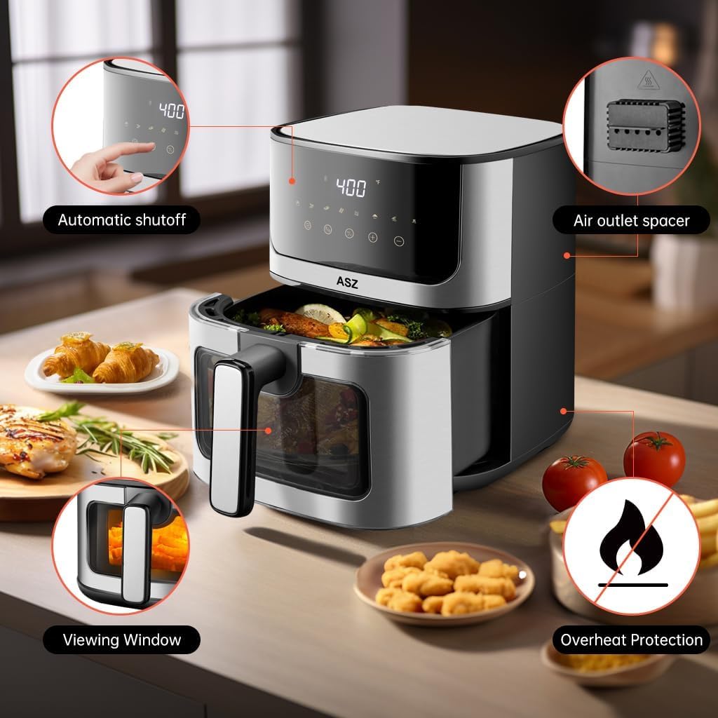 Freidora de Aire ASZ 5 qt, 8 Presets, 1400W, Auto Apagado