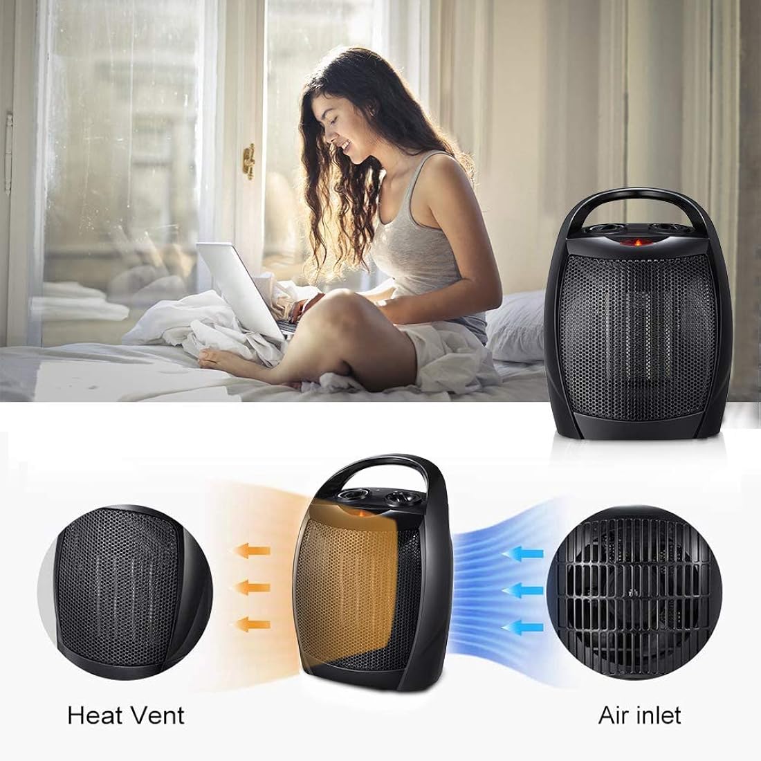 Calentador de espacio, eléctrico, pequeño y de cerámica