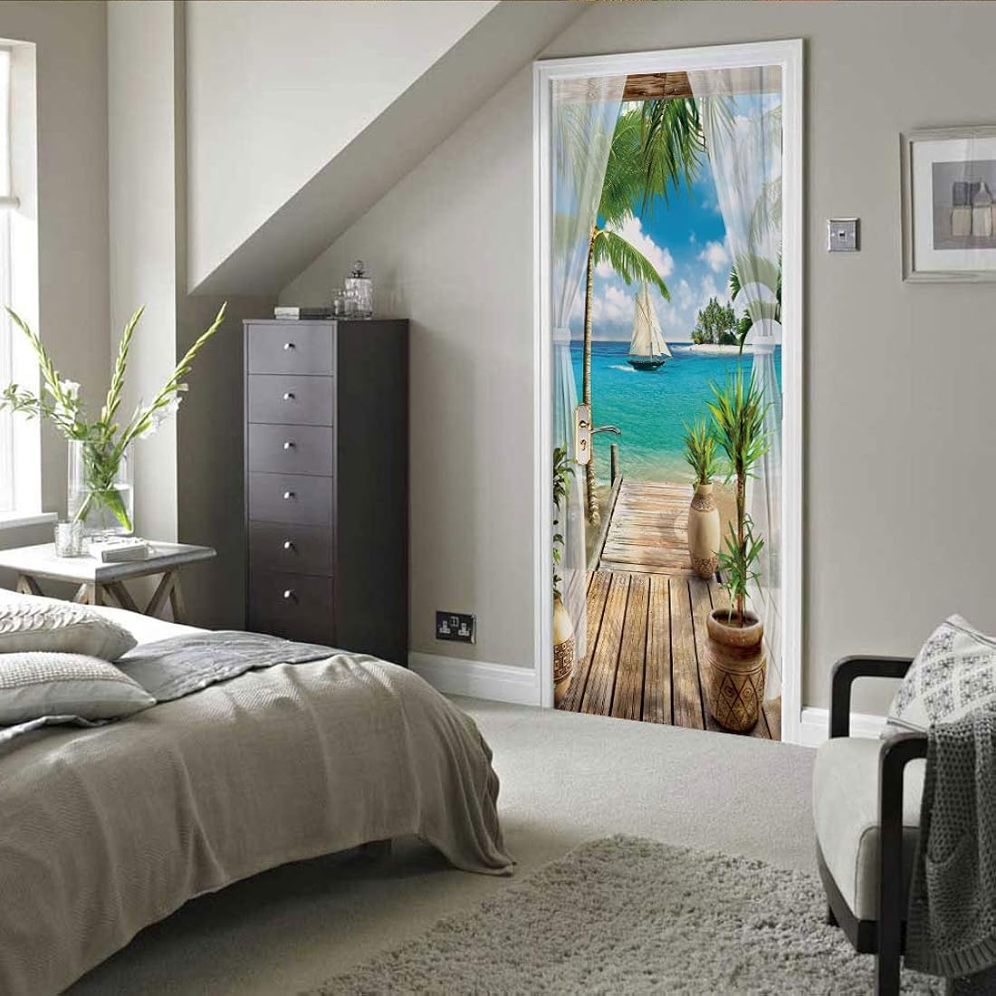 MUMOHO Mural de puerta 3D para puerta de oficina, decoración de interiores, dormitorio, sala de estar, baño, decoración de casa, 30.31 pulgadas 78.74 pulgadas