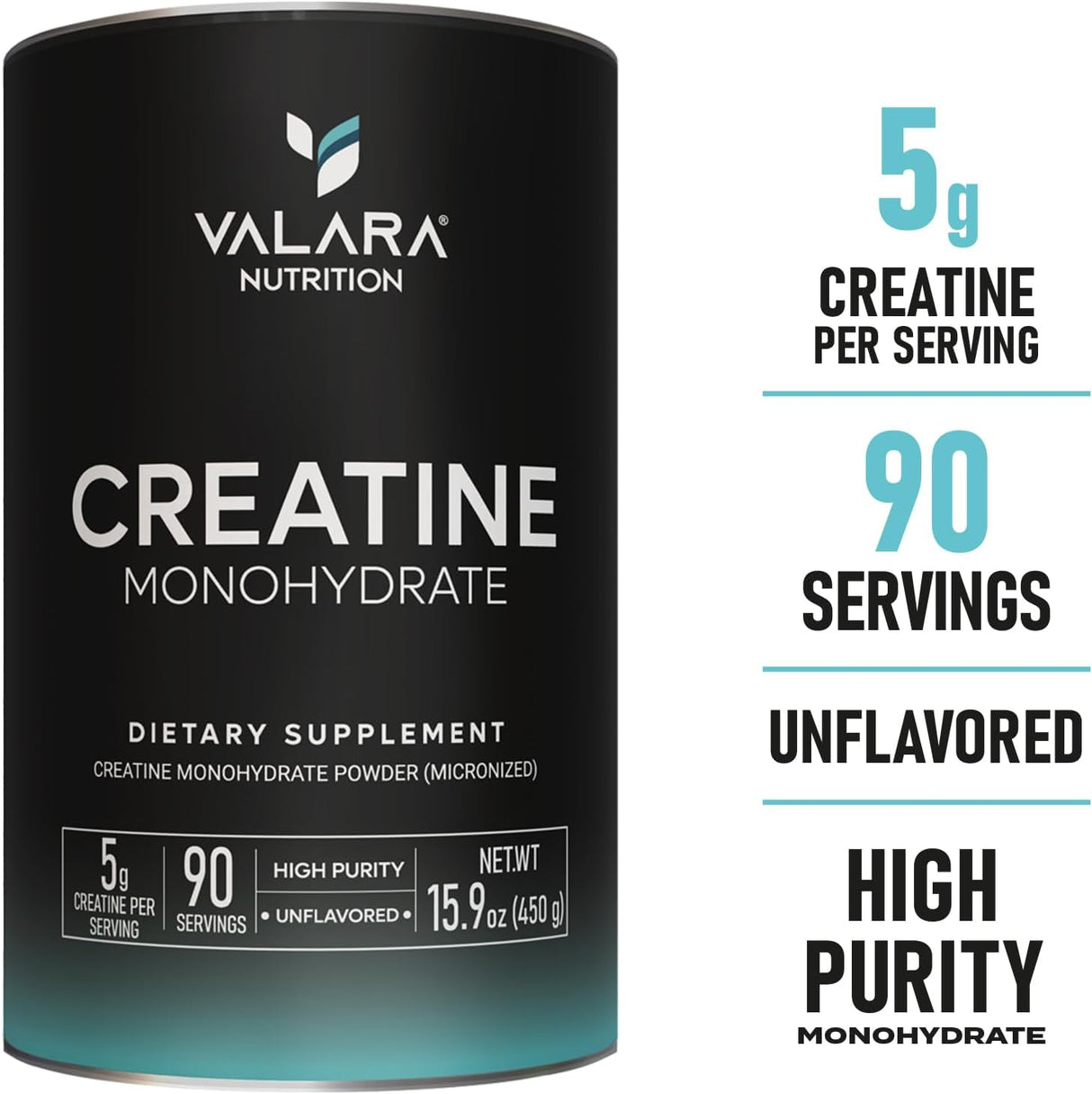 Valara Creatina Monohidrato Micronizado 450g, Vegan, Keto