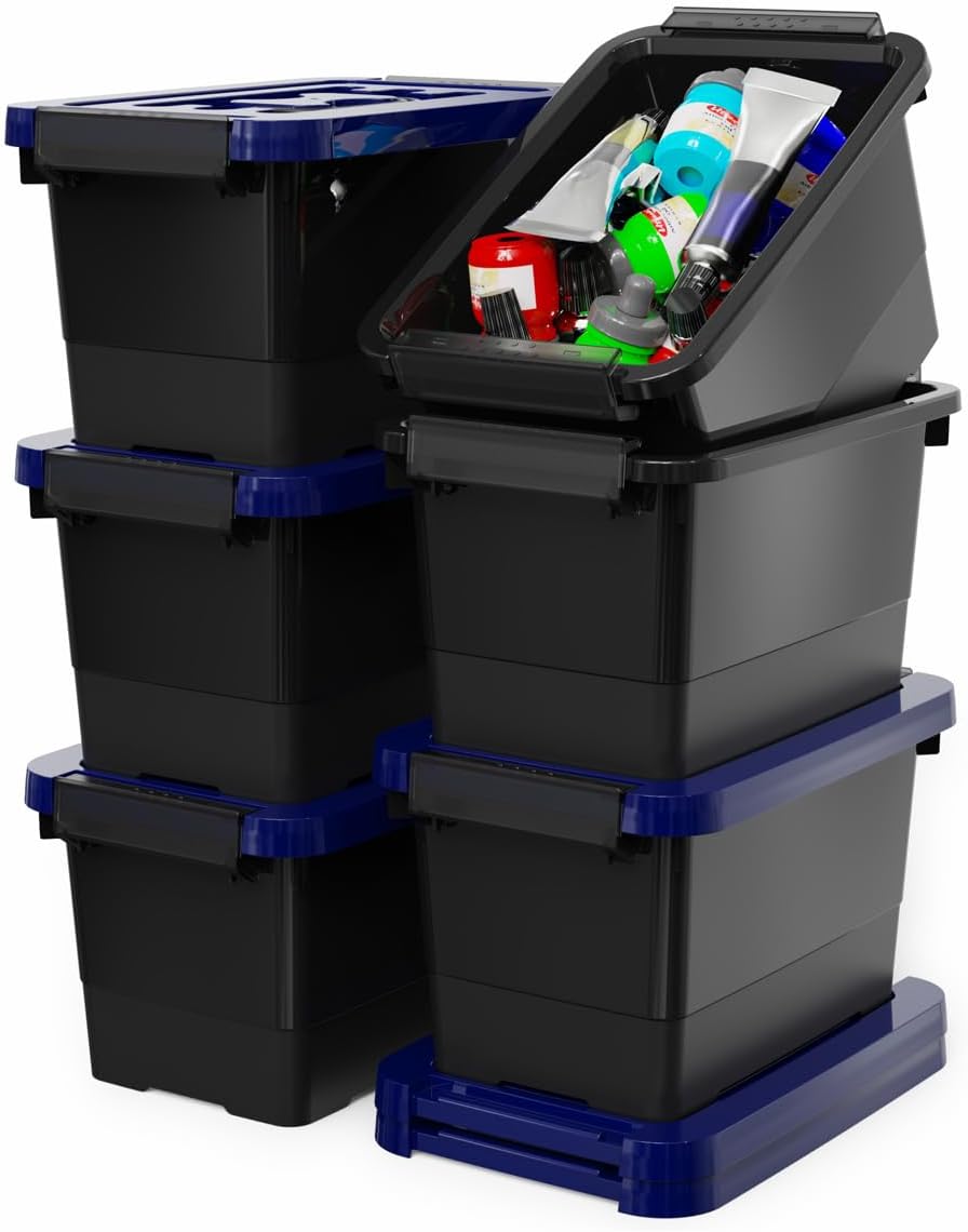 Botes Plásticos Apilables con Tapa y Asa, 3.5 Quart