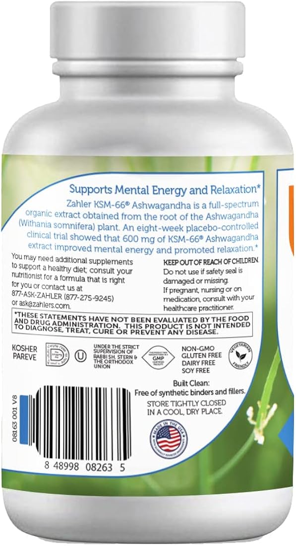 Suplemento Ashwagandha Capsules, KSM-66  600mg  Relajación
