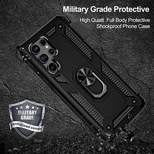 Funda para Galaxy S22 Ultra, Samsung S22 Ultra con clip para cinturón, soporte de anillo, cubierta de protección de grado militar [compatible con soporte magnético para automóvil] Funda a prueba de golpes para S22 Ultra (negro)