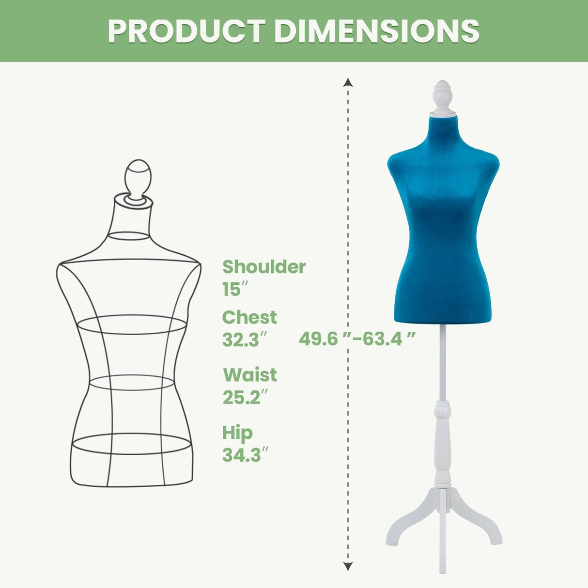 Maniquí Torso Femenino Ajustable con Tripié de Madera 49-63”