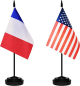Banderas de escritorio USA y Francia, miniatura con base y soporte