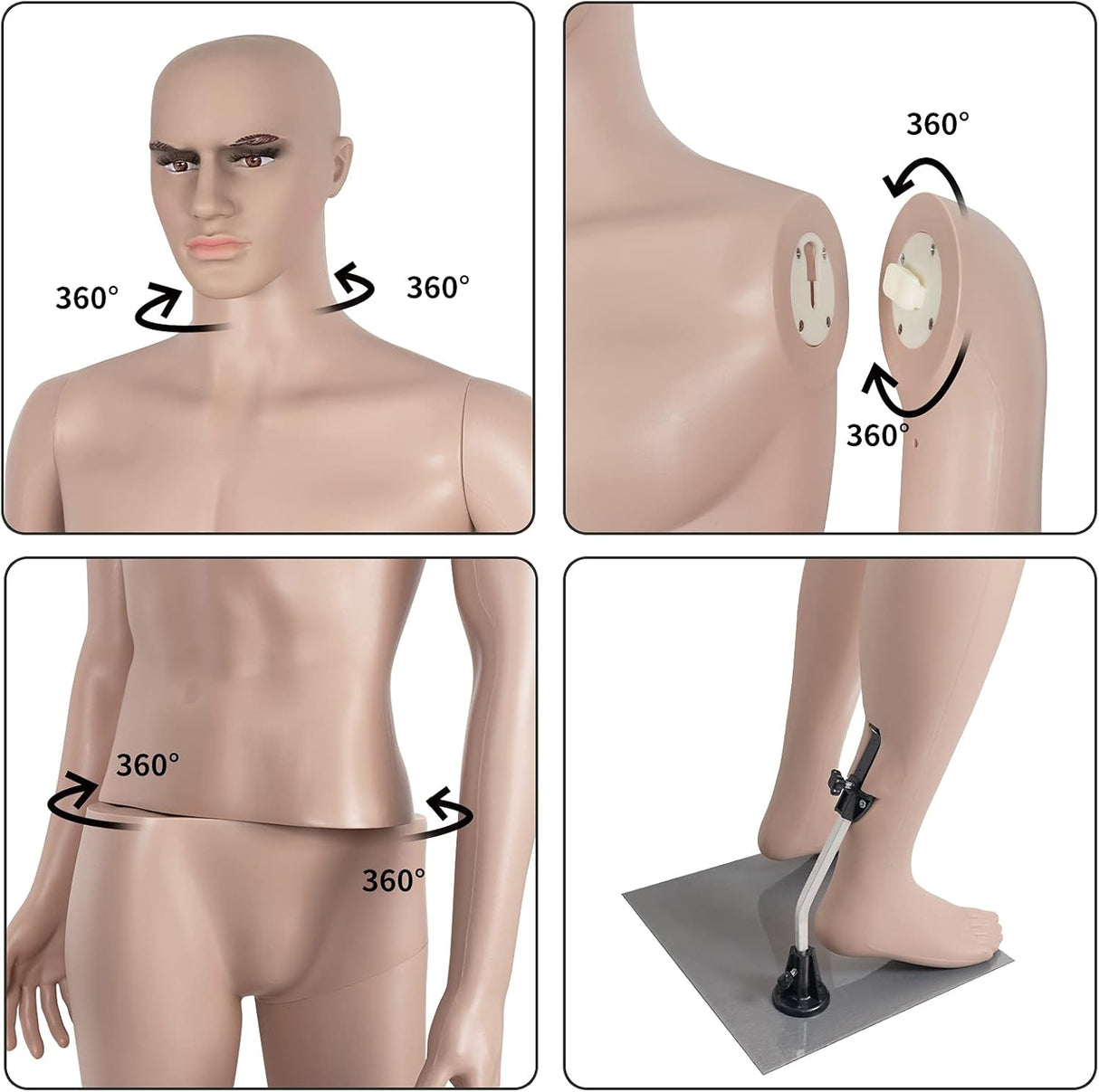 Maniquí Masculino Ajustable 73 con Base Metálica - Modelo Realista