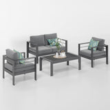 Solaste Juego de muebles de aluminio para exteriores, 4 piezas, sofá seccional de conversación con mesa, color gris