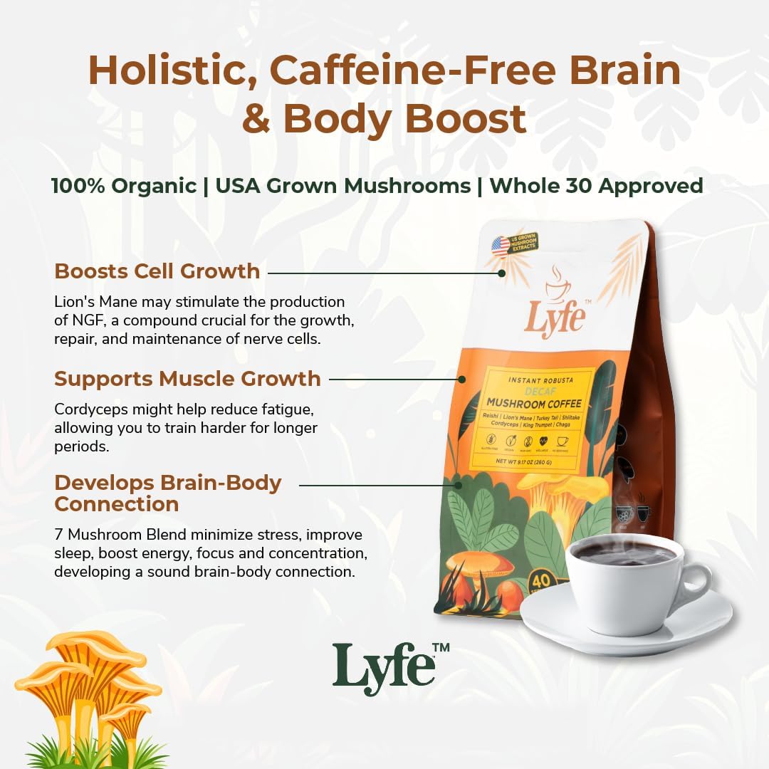 Café Instantáneo LYFE con Hongos, Energía y Enfoque 60g