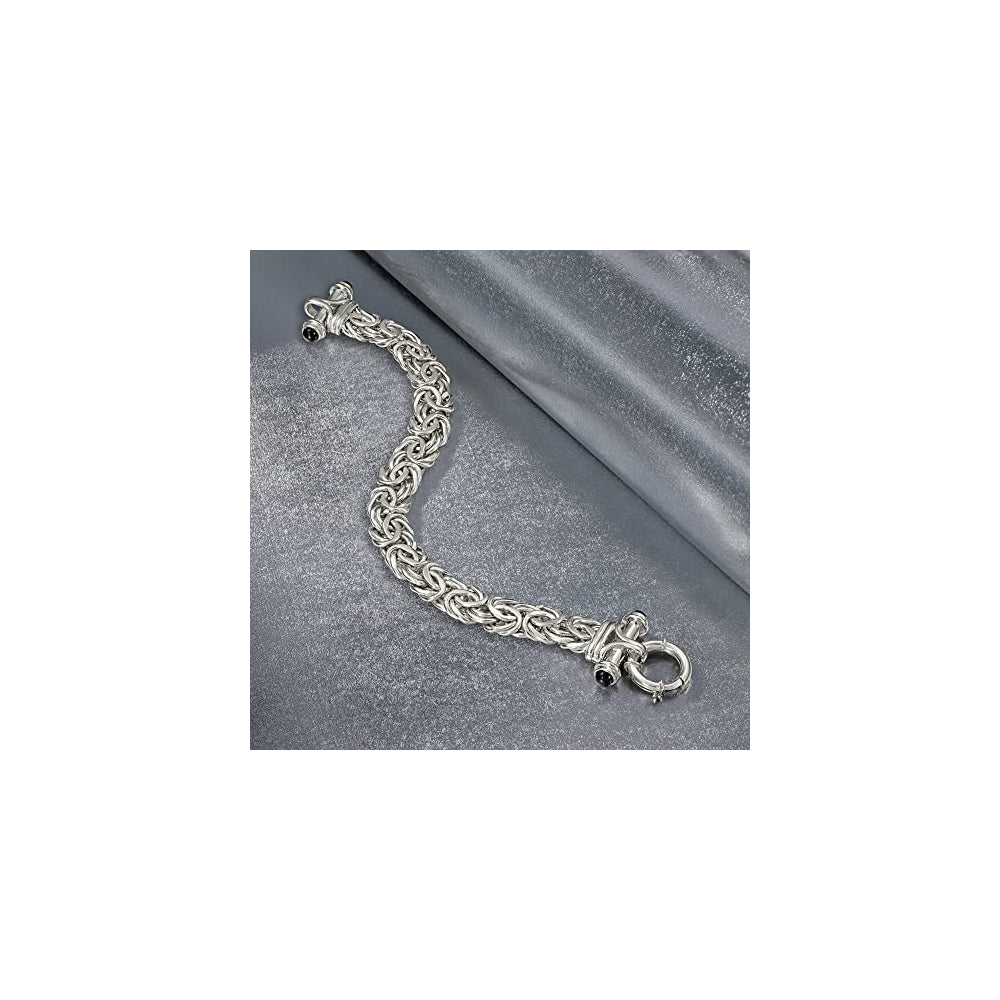 Pulseras y tobilleras bizantina de plata ley con ónix negro