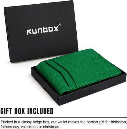 Billetera RUNBOX para Hombre Slim RFID, 2 Ventanas para ID