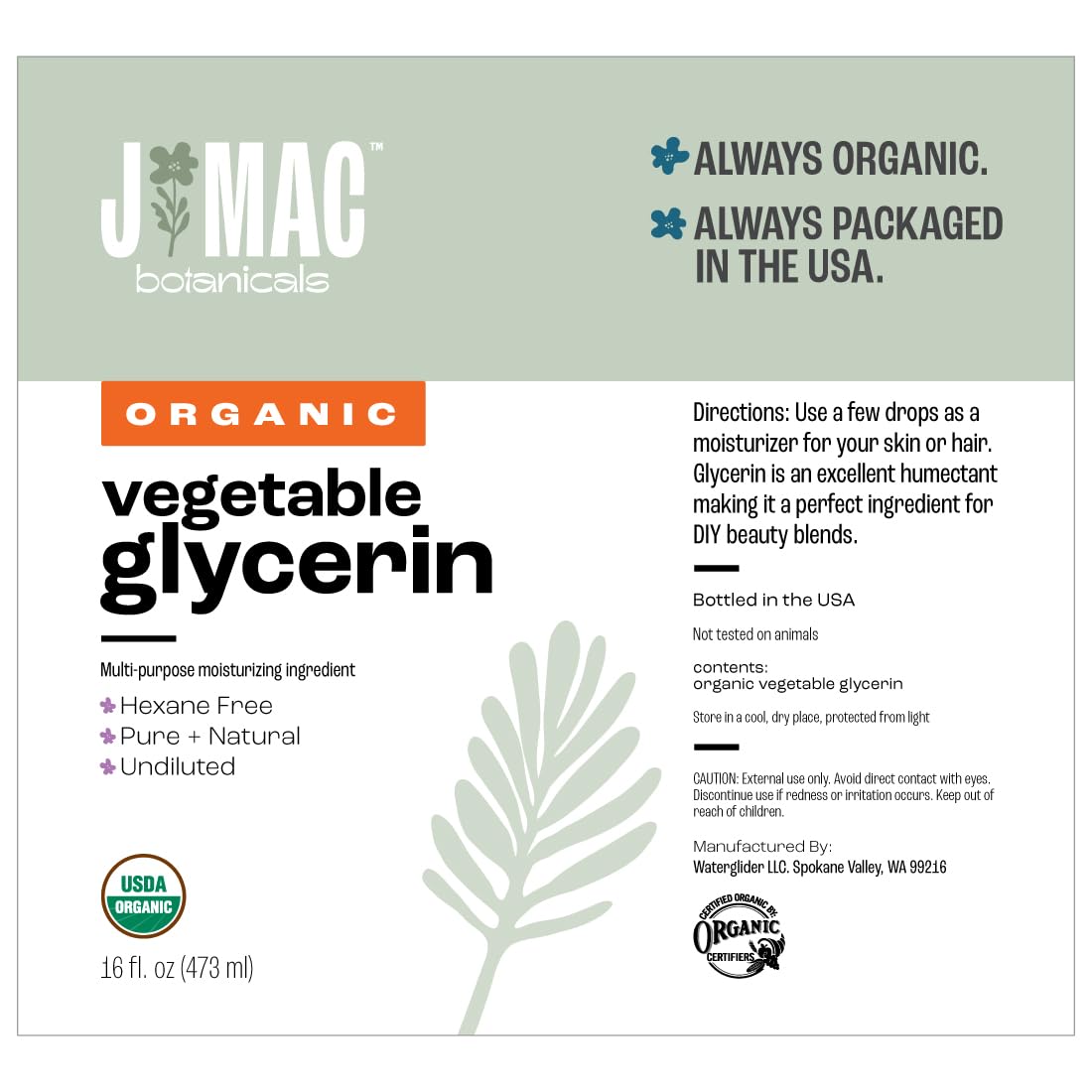 Aceite de glicerina vegetal orgánico J MAC BOTANICALS