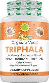 Polvo de Triphala Orgánico 300 Cápsulas - Organic Veda 1000mg