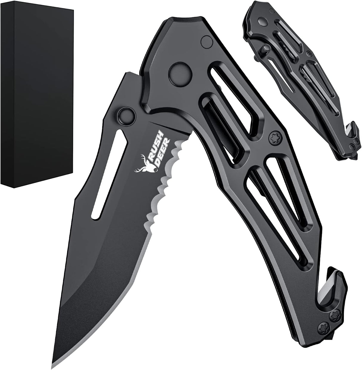 Cuchillo plegable con clip, EDC para senderismo, color negro