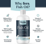 Fera Pets - Aceite de pescado para perros y gatos, 16 onzas, 96 porciones, aceite de pescado líquido con pescado capturado en la naturaleza para mantener la piel, el sistema inmunológico y la función