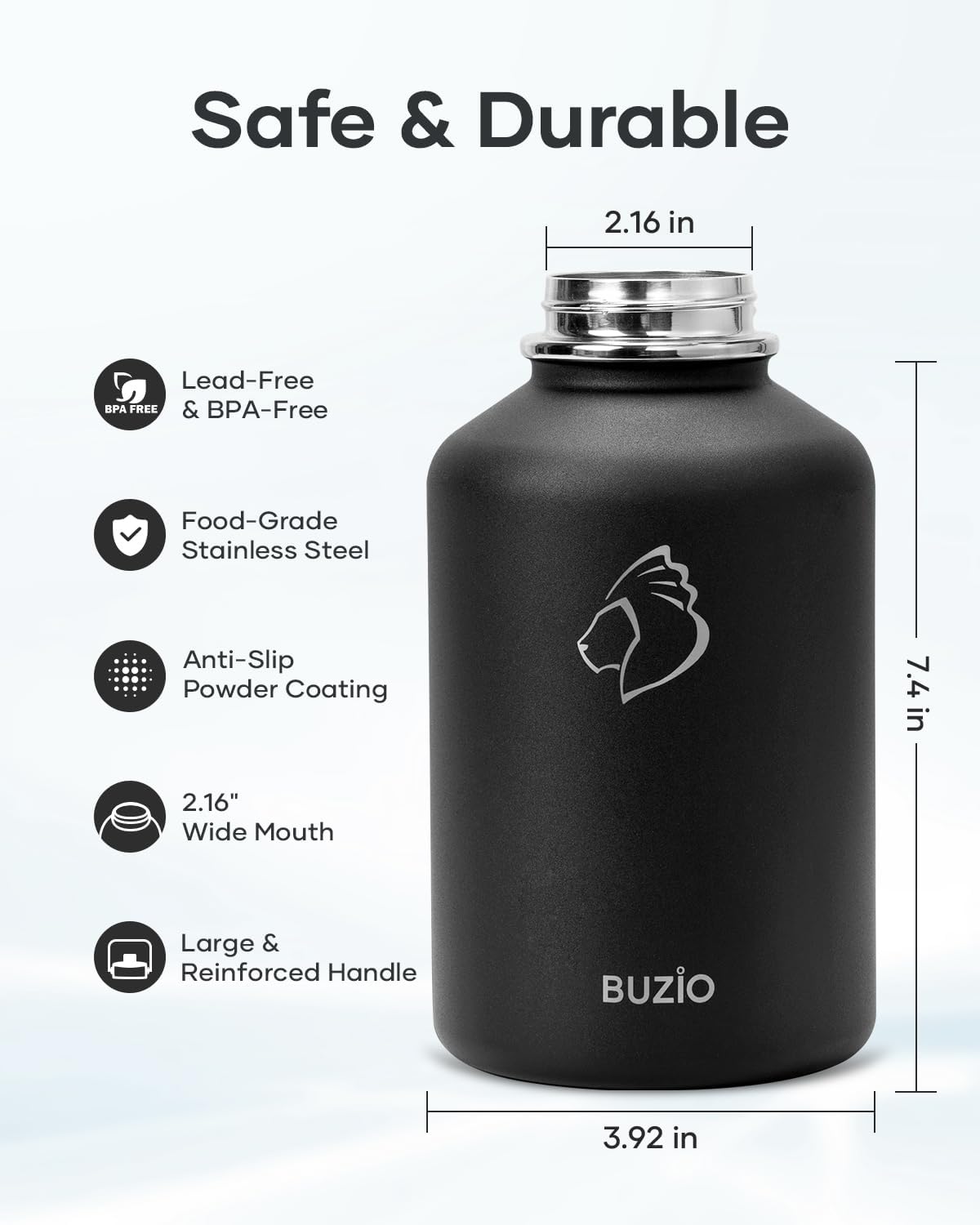 Botella de Agua Insulada 64oz BUZIO, Acero Inoxidable, Modelo