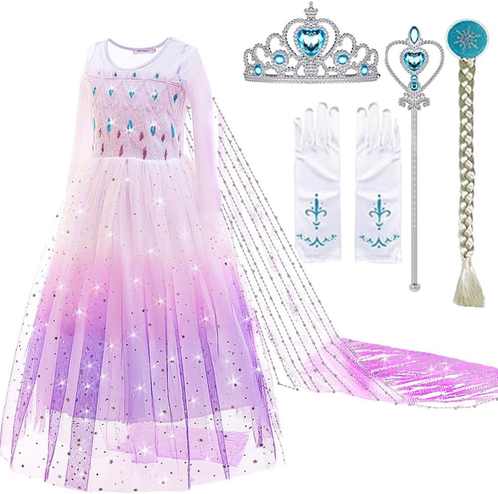 Disfraz de Elsa, Disney, vestido largo con accesorios, Halloween