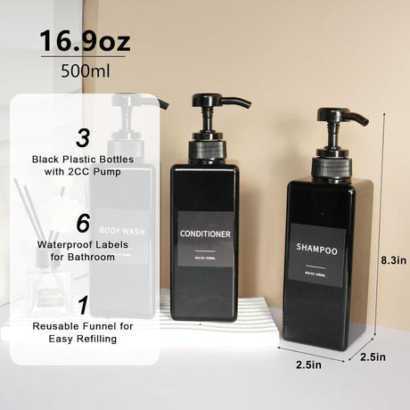 Dispensador de Champú y Acondicionador, Set de 3, 16.9oz